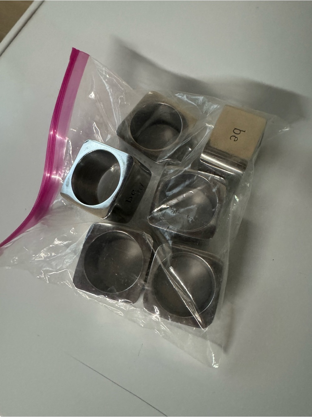 Pottery Barn Silver Stainless Steel Square Napkin Rings - Set of 6